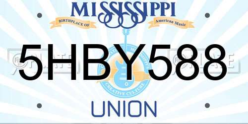 5HBY588 Mississippi License Plate