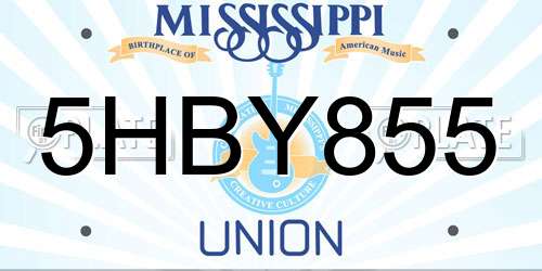 5HBY855 Mississippi License Plate