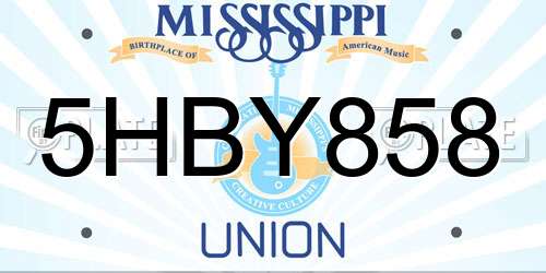 5HBY858 Mississippi License Plate