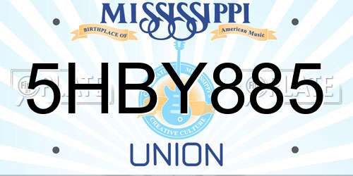 5HBY885 Mississippi License Plate