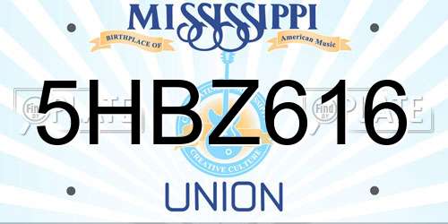 5HBZ616 Mississippi License Plate