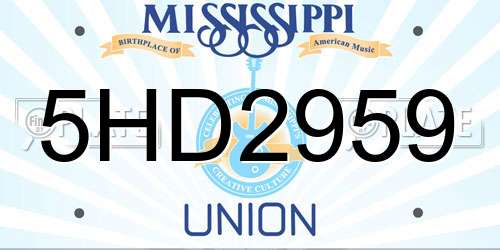5HD2959 Mississippi License Plate