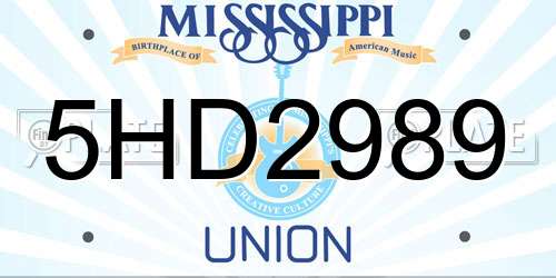 5HD2989 Mississippi License Plate