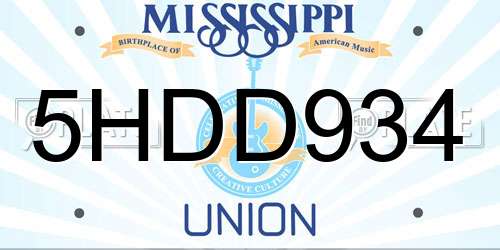 5HDD934 Mississippi License Plate