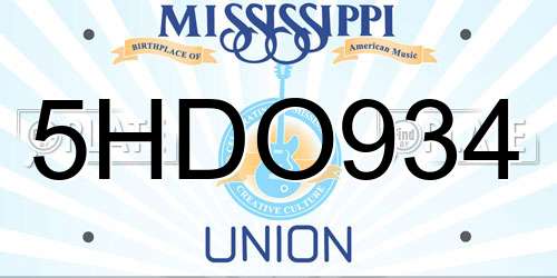5HDO934 Mississippi License Plate
