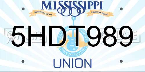 5HDT989 Mississippi License Plate