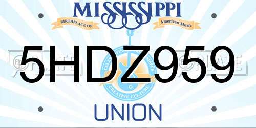 5HDZ959 Mississippi License Plate
