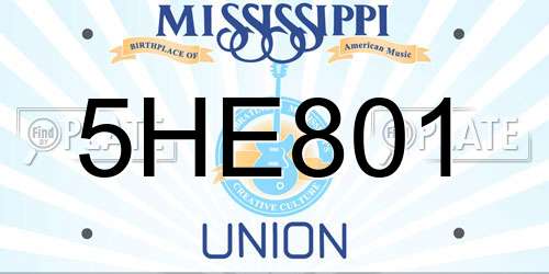 5HE801 Mississippi License Plate