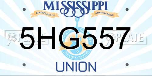 5HG557 Mississippi License Plate