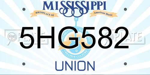 5HG582 Mississippi License Plate