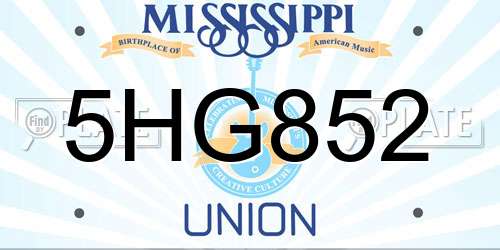 5HG852 Mississippi License Plate