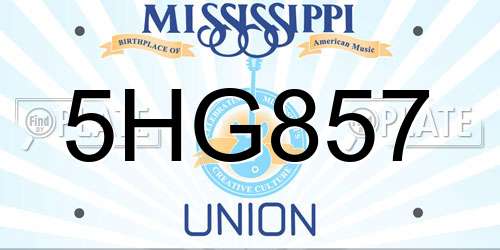 5HG857 Mississippi License Plate