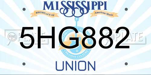 5HG882 Mississippi License Plate