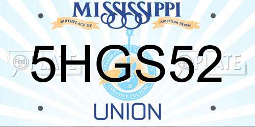 5HGS52 Mississippi License Plate