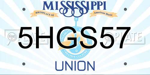 5HGS57 Mississippi License Plate