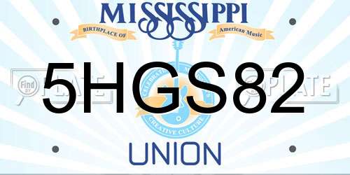 5HGS82 Mississippi License Plate
