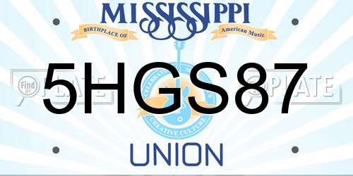 5HGS87 Mississippi License Plate
