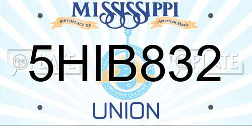 5HIB832 Mississippi License Plate