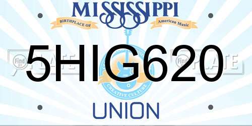5HIG620 Mississippi License Plate