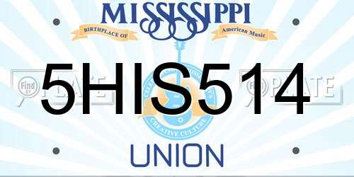5HIS514 Mississippi License Plate