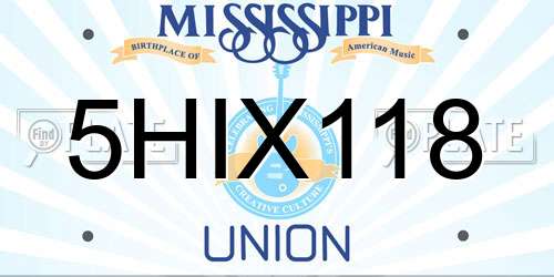 5HIX118 Mississippi License Plate