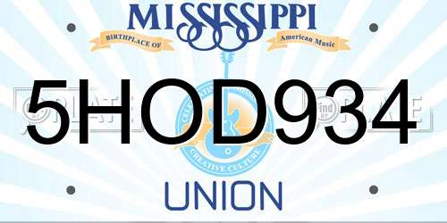 5HOD934 Mississippi License Plate