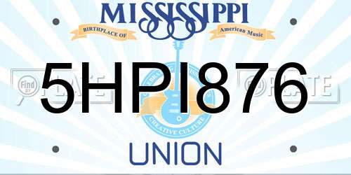 5HPI876 Mississippi License Plate