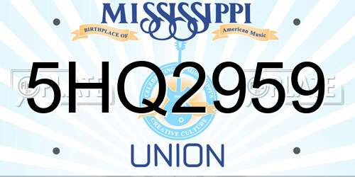 5HQ2959 Mississippi License Plate