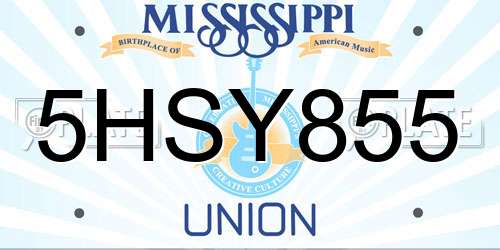 5HSY855 Mississippi License Plate