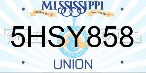 5HSY858 Mississippi License Plate