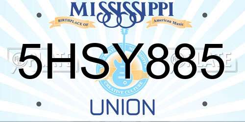 5HSY885 Mississippi License Plate