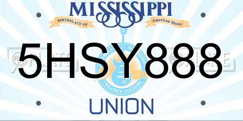 5HSY888 Mississippi License Plate