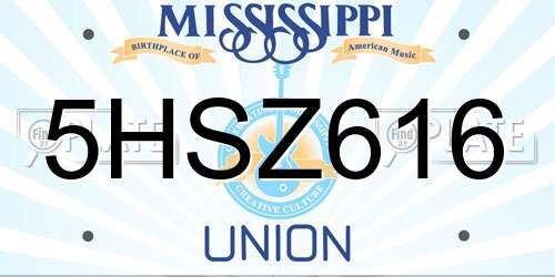 5HSZ616 Mississippi License Plate