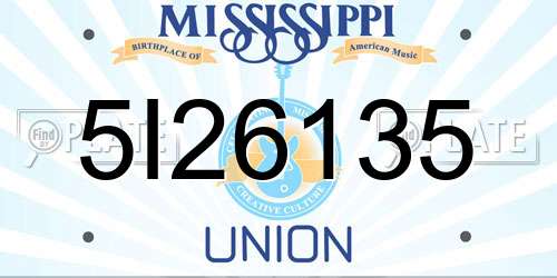 5I26135 Mississippi License Plate
