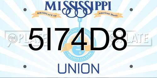5I74D8 Mississippi License Plate