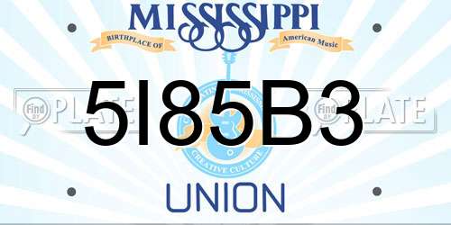 5I85B3 Mississippi License Plate
