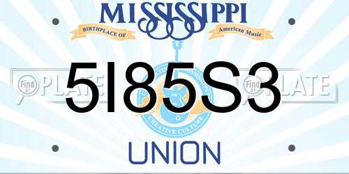 5I85S3 Mississippi License Plate