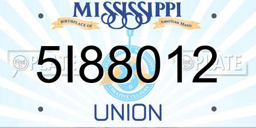 5I88012 Mississippi License Plate