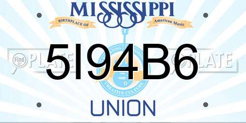 5I94B6 Mississippi License Plate