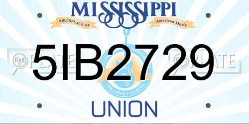 5IB2729 Mississippi License Plate