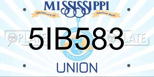 5IB583 Mississippi License Plate