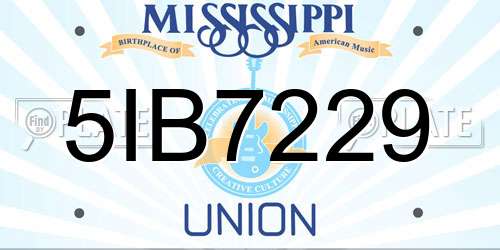 5IB7229 Mississippi License Plate