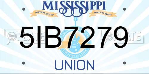 5IB7279 Mississippi License Plate