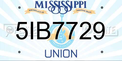 5IB7729 Mississippi License Plate