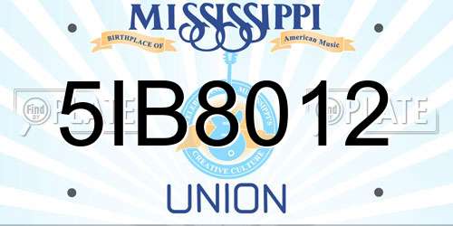 5IB8012 Mississippi License Plate