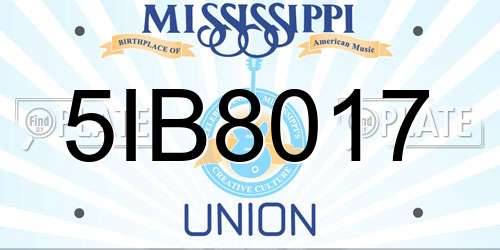 5IB8017 Mississippi License Plate
