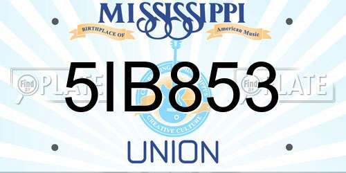 5IB853 Mississippi License Plate