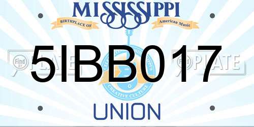5IBB017 Mississippi License Plate