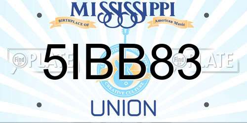 5IBB83 Mississippi License Plate