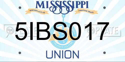 5IBS017 Mississippi License Plate